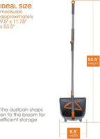 Casabella Quick 'n Easy Upright Broom and Dustpan Set, Gray/Orange, Multi-Surface for Tile, Wood & Laminate Floors