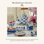 MACKENZIE-CHILDS Sweets Jar with Enamel Lid, Small Glass Cookie Jar or Kitchen Jar, 0.5-Gallon Capacity, Blue-and-White Royal Check