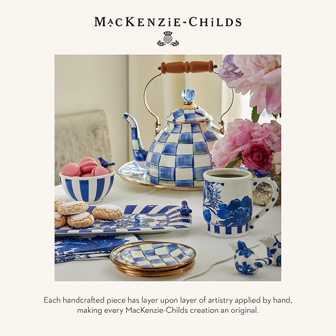 MACKENZIE-CHILDS Sweets Jar with Enamel Lid, Small Glass Cookie Jar or Kitchen Jar, 0.5-Gallon Capacity, Blue-and-White Royal Check