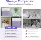 13 x 13 Inch Cube Storage Bins, 6 Pack Fabric Storage Basket with Handles, Foldable Boxes Organizer for Shelf Baskets for Home, Clothes (White/Purple)