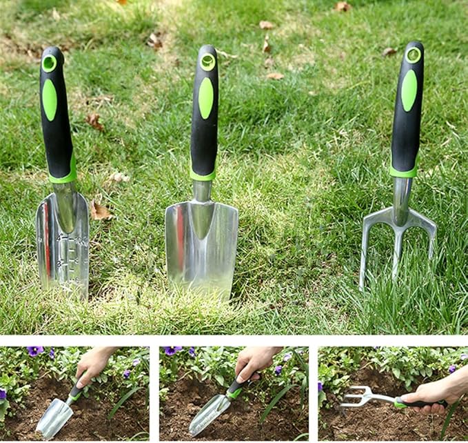 SZHDXSY,Garden Tools Set 3 Pack Garden Hand Shovels Garden Trowels , Included Trowel, Transplant Trowel and Cultivator Hand Rake,Durable Garden Hand Tools ,with Ergonomic Rubberized Non-Slip Grip,