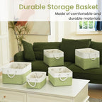 Storage Baskets for Shelves 11.8x7.9x5.2 Inch-Foldable Fabric Organizing Storage Bins with Handles, Closet & Bathroom Organizer, Home Storage for Kitchen, Office (3-Pack, White&Green)