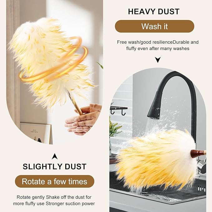 Lambswool Duster 20 inch with Bamboo Handle Soft Natural Wool Feather Dusters for Cleaning Office Home Car etc