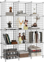AWTATOS 12 Cube Storage Wire Closet Organizers DIY Stackable Storage Shelves Bookcase Cabinet for Home Office, White