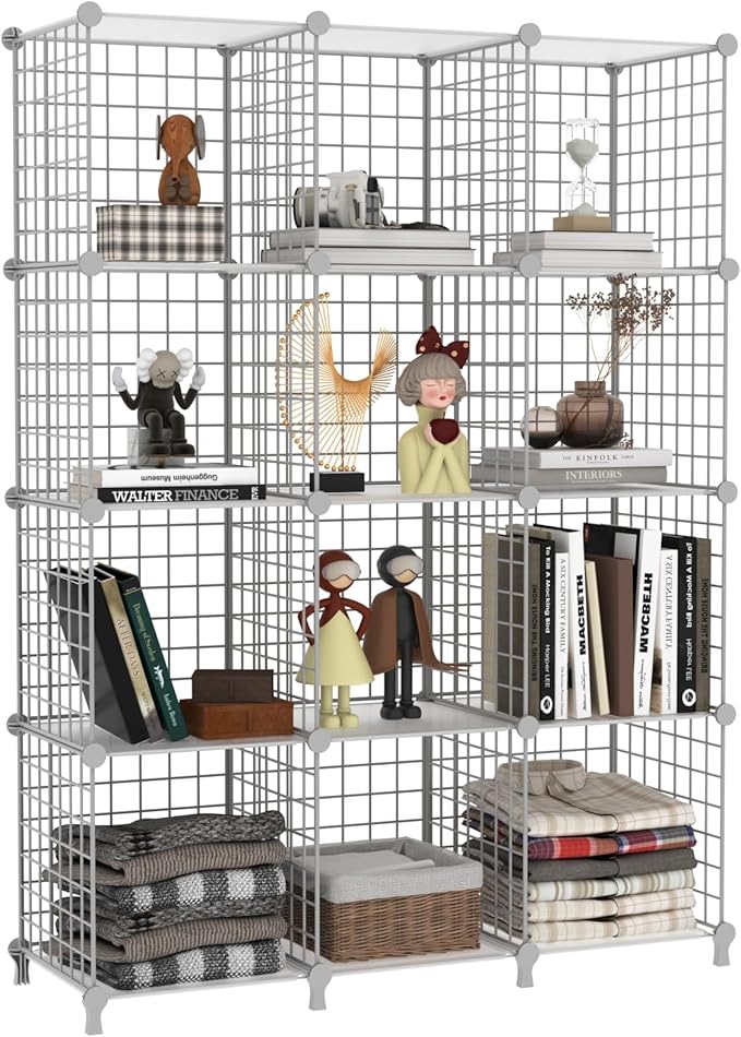 AWTATOS 12 Cube Storage Wire Closet Organizers DIY Stackable Storage Shelves Bookcase Cabinet for Home Office, White