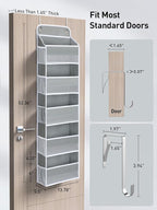 Yecaye 2 Pc Over The Door Organizer with 5 Bins 10 Side Pockets, 44lbs Load Hanging Bathroom and Bedroom Organizer, Behind The Door Hanging Organizers for Nursery Newborn Baby Essential Stuff Grey