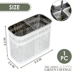 Kitchen Utensils Chopsticks Holder Drying Rack Basket with Hooks 2 Divided Compartments Quality Stainless Steel Large L5.4 X H4.3 X W2.6