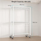 P3 Rolling Clothes Rack, Clothing Racks for Hanging Clothes, Heavy Duty Garment Rack with Wheels, Freestanding Portable Closet Organizer 39.4''W x 14''D x 78.5''H, Max Load 464 LBS, White