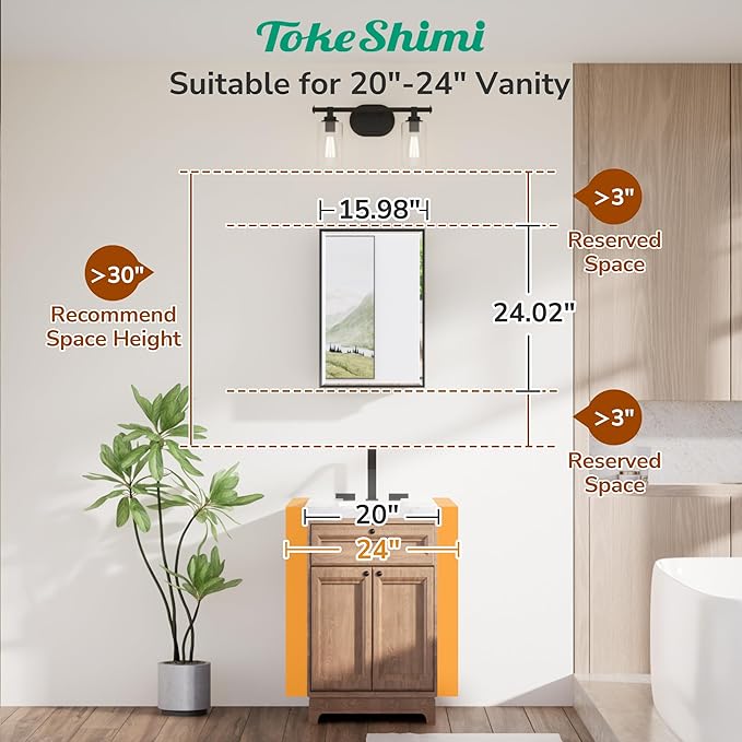 TokeShimi 16x24 Beveled Mirrored Medicine Cabinet Wall Mounted or Recessed Medicine Cabinet with Mirror for Bathroom Brushed Nickel, Aluminum Framed Metal Mirror with Storage Adjustable