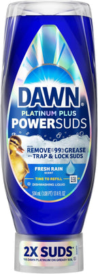 Dawn Platinum Plus PowerSuds EZ-Squeeze Dish Soap Liquid, Dishwashing Liquid, Grease Removal, Upside Down Bottle, Fresh Rain Scent, 2x17.4 Fl Oz Bundle