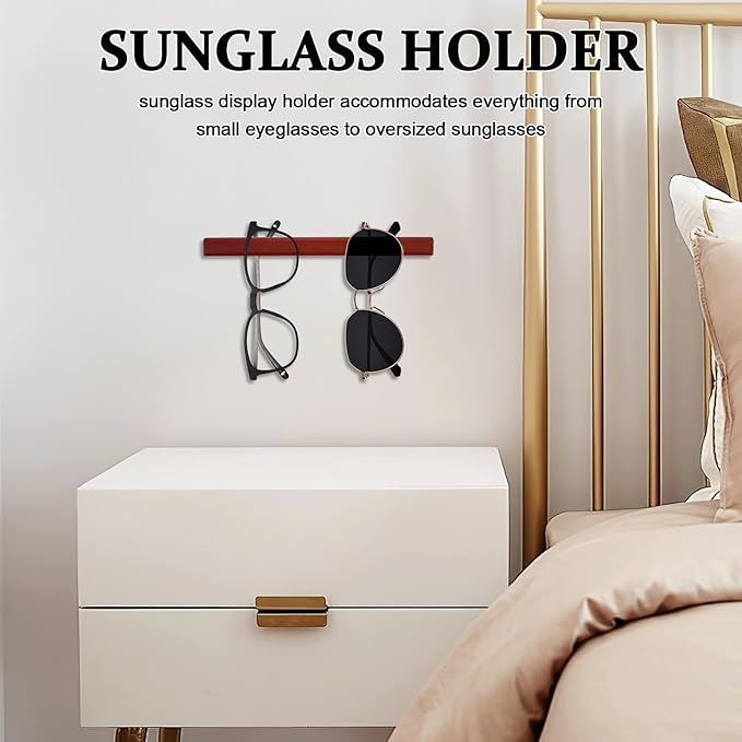 FUOYLOO Eyeglass Display Wall Mount, Wall Sunglasses Holder Organizer for Multiple Glasses, Eyewear Glasses Rack Stand Shelf, Space Saving, Coffee