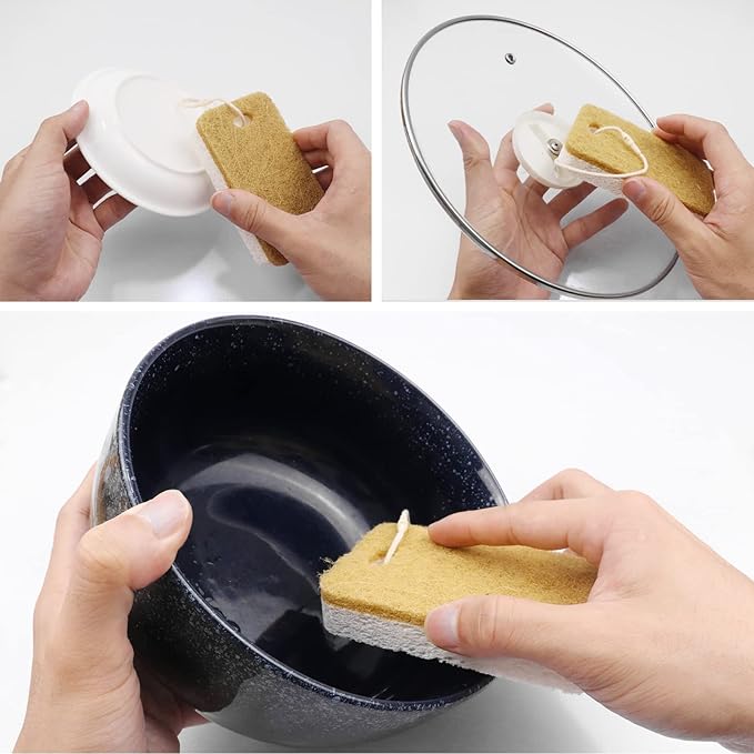 Natural Sponge, Sponges Individually Wrapped, Non Scratch Kitchen Cleaning Sponge Scouring Pad Cellulose Coconut Scrubbing Sponge for Washing Dishes (Pack of 12 - Yellow)