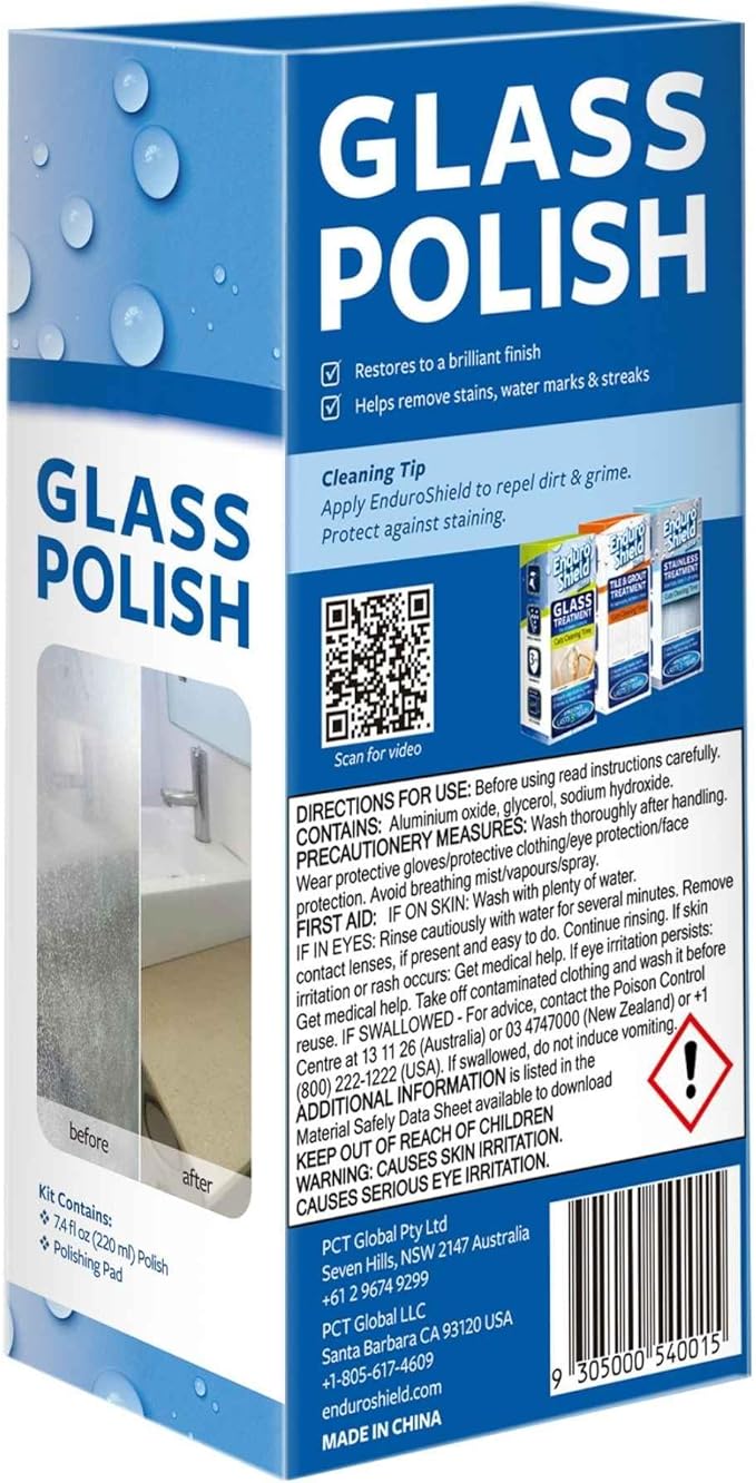 Shower Door Glass Polish – Water Spot Remover & Hard Water Stain Cleaner for Cloudy Shower Doors – Removes Soap Scum, Limescale & More – 7.4 fl oz