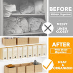 SpaceAid 9 Pack Bed Sheet Organizers and Storage, Foldable Sheet Organizer with Window for Linen Closet, Set Folder Keeper for Queen & King Size Bedding Storage (Beige)