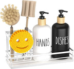 Moforoco Kitchen Dish Soap Dispenser Set, 16OZ Glass Bottle, Hand and Dish Soap Dispenser Set, Instant Dry Tray, Non-Slip Silicone Pad, Brush Holder with Smiley Face Sponge Holder, Kitchen Decor