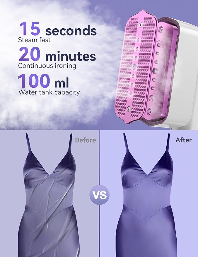 Steamer Iron for Clothes, Portable 2 In 1 Travel Handheld Garment Steamer,20 Minutes of Continuous Steam,100ml Water Tank,Steamer Ironing Gloves,1000W Light Steam Iron for Travel and Home