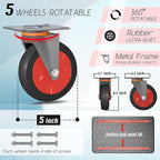Utility Service Cart 2 Shelf - 880lbs Capacity Heavy-Duty Plastic Rolling Utility Carts with 5 of 360° Swivel Wheels and Handle, Large Service Cart for Groceries, Warehouse,Garage 43.5''x25.6''
