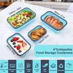 Collapsible Silicone Food Storage Containers with Lids, Collapsible Food Storage Containers, Camping Dishes,4 Pack Foldable Lunch Box for Leftovers, Meals, Snacks, Sky Blue
