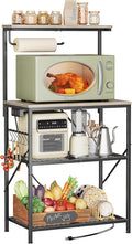 Huuger 4-Tier Bakers Rack with Reversible Power Outlet, 23.6 Inch Microwave Stand, Kitchen Bar, with Top Shelf, 6 S Hooks, Greige
