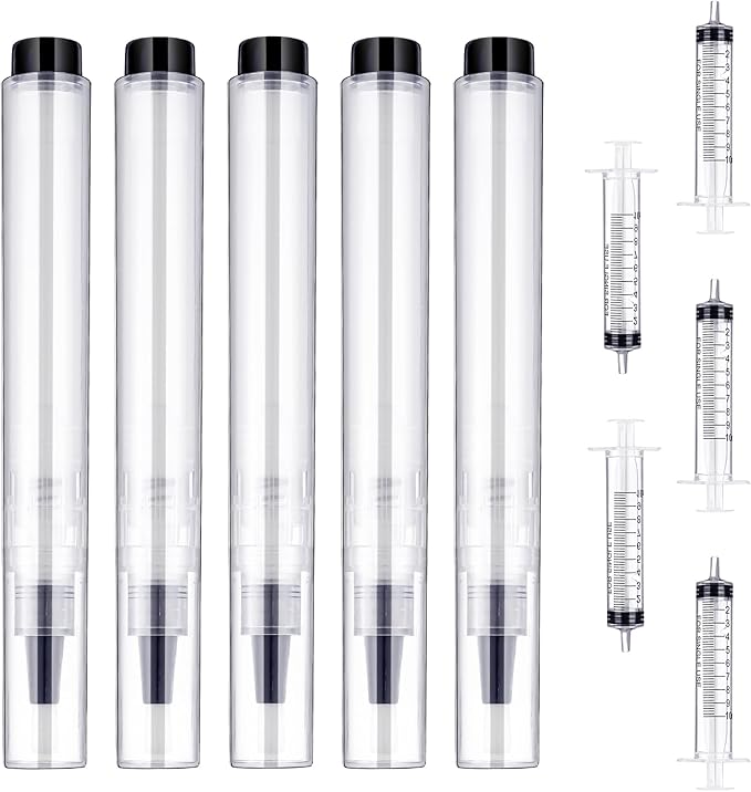 BBTO 5 Pack Touch Up Paint Pen Fillable 6 Milliliter Brush Pens Clear Furniture Press Wall Painting Supplies Cabinet Kit for Wall Wood Repair