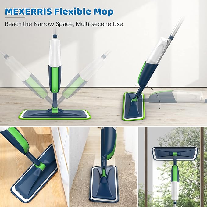 Wet Mops with 5X Washable Pads Spray Mops for Hardwood Floor Cleaning- MEXERRIS Wood Floor Mops Dust Mops with 2X Bottles Commercial Home Use for Hardwood Laminate Vinyl Tiles Wood Floor Cleaning