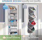 Over The Door Organizer Storage, 5 Shelf Hanging Door Organizer with 5 Large Capacity Pockets, Anti Tilt 44 lb Load Hanging Organizer for Bedroom, Bathroom, Pantry, Nursery (Grey, 1 Pack)