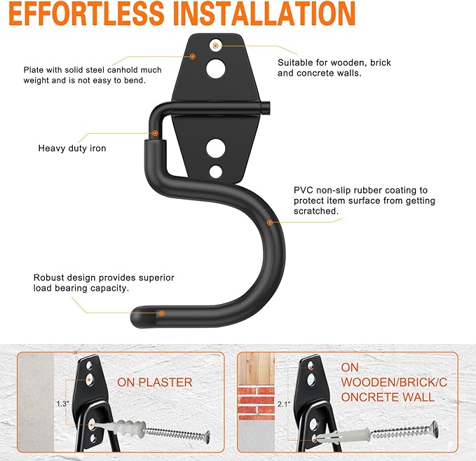 6 Pack Metal Garage Hooks, Heavy Duty S Hooks Tool Hangers for Garage Wall, Shed, Garden Storage Organizer