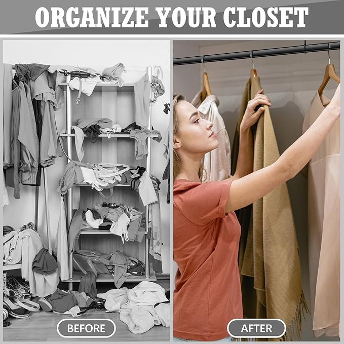 Tandefio Chrome Closet Rod 92 Inch with Oval Closet Rod 6 End Supports for Laundry Room Hanging Clothes Waterproof Shower for Curtains(Black,2 Sets)