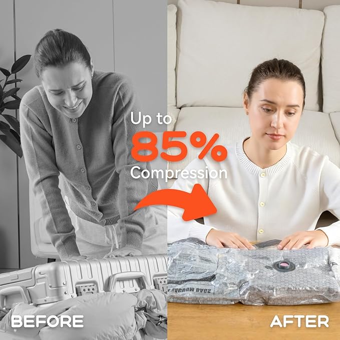 Vacuum Bags for Clothing with Rechargeable Air Pump, 15 Pack Vacuum Seal Bags for Travel, Space Saver Bags for Luggage and Suitcases, Compression Packing Bags in Multiple Travel Size