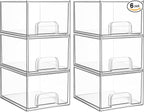 Vtopmart 6 Pack Clear Stackable Storage Drawers, 4.4'' Tall Acrylic Bathroom Makeup Organizer,Plastic Storage Bins For Vanity, Undersink, Kitchen Cabinets, Pantry, Home Organization and Storage
