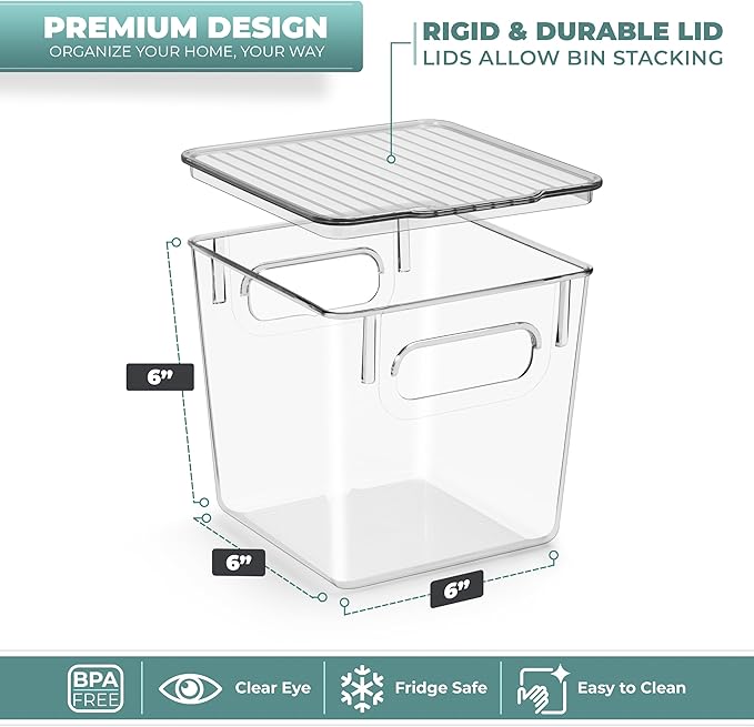 Sorbus Small Plastic Storage Bins (4 Pack) – Clear Bins for Kitchen, Pantry, Fridge, Cabinet, and Refrigerator – Stackable Storage Containers for Home Organization