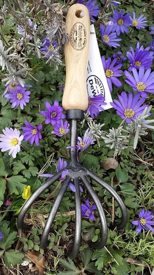 DeWit 5-Tine Hand Cultivator – Tempered Boron Steel Claw Tool for Weeding, Aerating & Debris Removal – Ash Hardwood Handle – Compact Garden Tool – 11” Long