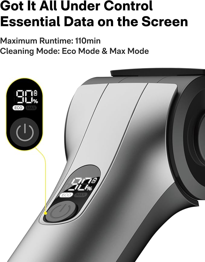 HOTO Flexi™ Cordless Electric Spin Scrubber, Adjustable Angle, Extendable Handle, Smart Display, IPX7 Waterproof, Powerful Cleaning Scrubber with 8 Replaceable Brush Heads, for Bathtub, Bathroom, Tile