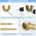Closet Rods for Hanging Clothes, 17 to 54 Inch Heavy Duty Stepless Adjustable Closet Hanging Rod, 1.3 Inch Diameter Metal Closet Rod for Wardrobes Laundry Bedroom RV, Gold