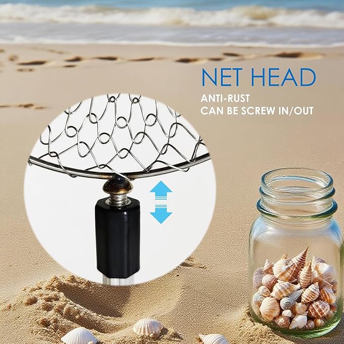 QMARK Sand Sifter Set with Travel Bag, Telescopic Beach Shell Scoop, 15-30 Inch Adjustable Shovels, 2 Pack