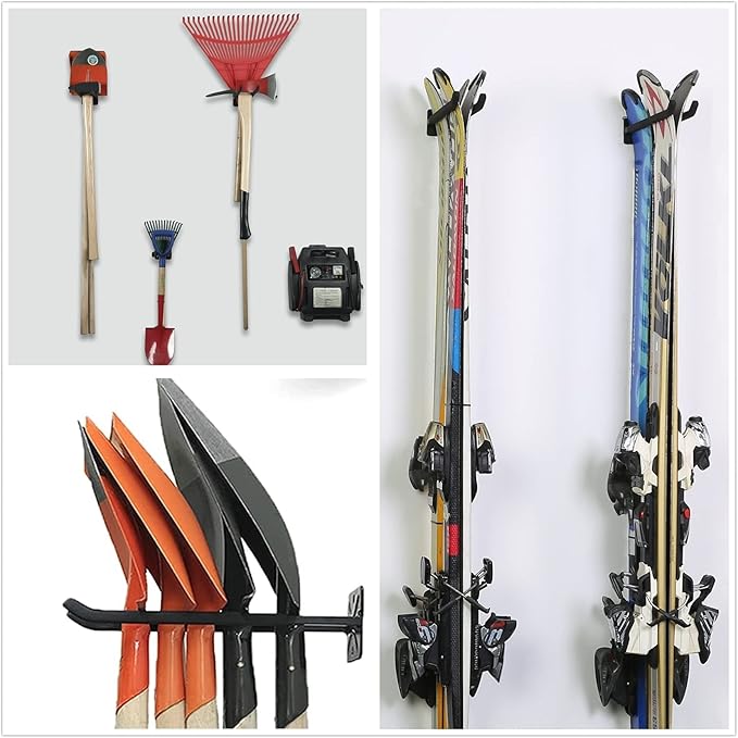 TORACK Garage Hooks Heavy Duty Tool Organizer, Wall Mount Hanger Rack Garage Storage Utility Hooks for Car Tires, Ladders, Chairs, Strollers, Power Tools, Garden Tools (2 Pack, 12.4" Hook)