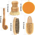 ECO Friendly Kitchen Cleaning Set, Wood & Bamboo Brushes for Dishes, Pots, Pans & Vegetables