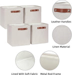 HNZIGE Cube Storage Baskets,Linen Storage Baskets for Shelves(4 Pack) Fabric Storage Basket for Toys,Baskets for Storage,Foldable storage cubes 11x11x11 for Books,Towels,Closet with Handles(Cream)