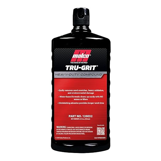 Malco Tru Grit - Heavy Duty Buffing and Polishing Compound for Cars/Automotive Paint Correction and Detailing/Removes 1000-1500 Grit Sand Scratches / 32 Oz. (120032)