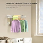 Drying Rack Clothing,Clothes Drying Rack Wall Mounted,Laundry Drying Rack Wall Mount,Foldable,Collapsible,60 lb Capacity 4 Aluminium Poles with 8 Hooks,Space Saving Clothes Drying Rack,White 23.6"