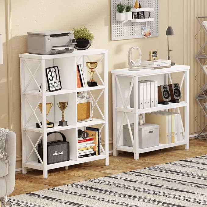 FATORRI 6 Cube Storage Organizer Shelf, Wood and Metal Cubby Bookshelf, Modern Cube Book Shelf (White Oak)