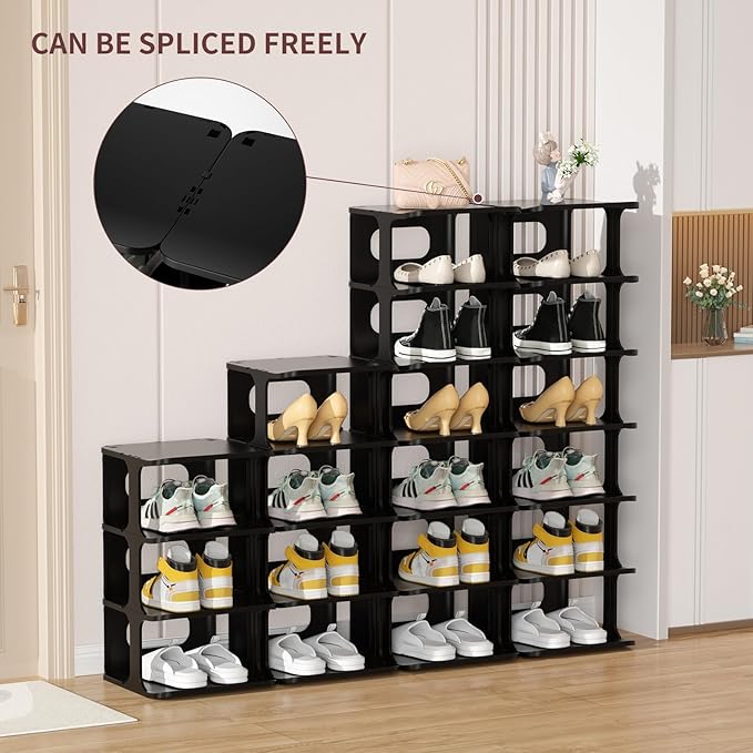 14 Tier Vertical Black Shoe Rack for Front Door Entrance - Tall Shoe Organizer for Small Spaces, Closet Narrow Small Shoe Shelf Cabinet Free Standing Racks Holder Stand