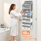 WISELIFE Over the Door Organizer - 4 Shelves Large Capacity Hanging Bedroom Storage Solution with 6 Side Pockets for Dorm Bathroom Pantry Nursery and Baby Essentials Holds up to 40 lbs (Grey)