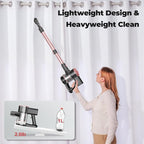 Cordless Vacuum Cleaner, Powerful Lightweight Stick Vacuum with Self-Standing, Anti-Tangle, 8-in-1 Rechargeable Vacuum Cleaners for Home, Hardwood Floors, Carpet, Pet Hair (Pink)