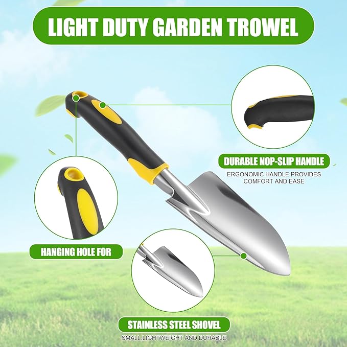 8 Pcs Garden Shovel Aluminum Alloy Heavy Duty Trowel Garden Tool Small Shovels for Digging Metal Hand Trowel Spade with Soft TPR Handle for Lawn Yard Farm Home Shop Planting