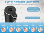 Automatic Liquid Soap Dispenser 12.8oz, Rechargeable & 6 Levels Soap Adjustable with Digital Display, Wall Mount, Waterproof, Touchless Hand/Dish Soap Dispenser for Kitchen, Bathroom, Hotel