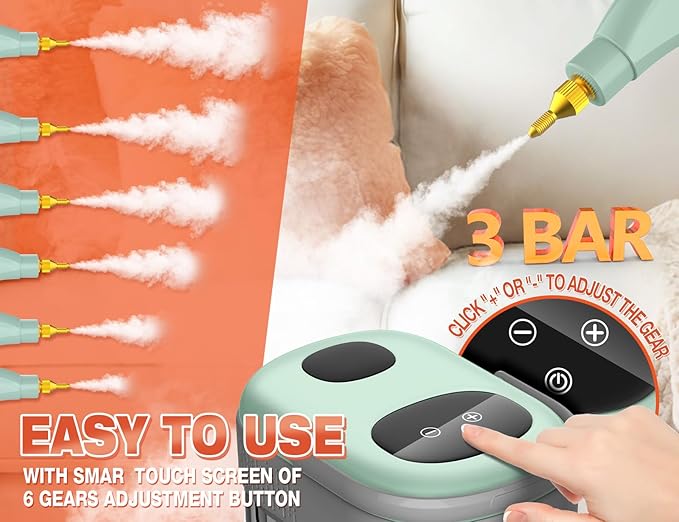 Steam Cleaner, 10s Heat-Up, 6-Level Adjustable, 1.69qt. Tank, 2500W Natural Portable Handheld Steamer for Cleaning with Touch Screen for Home, Car, Tile, Grout, Windows, Bathrooms, Kitchens and Fabric