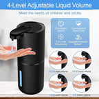 Automatic Liquid Soap Dispenser,Black Colour 4 Level Adjustable Liquid Dispenser, Wall Mount Soap Dispenser,USB Rechargeable with 12.8oz/ 380ml Touchless Hand & Dish Dispenser for Bathroom, Kitchen