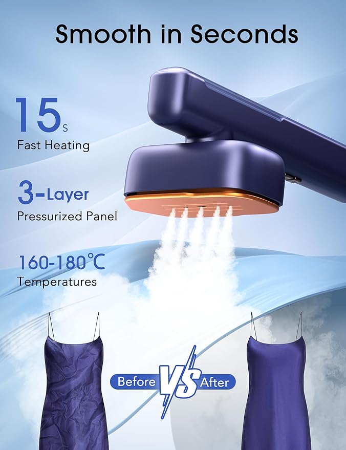 Smart Steam irons Handheld Steamer for Clothes – Global Voltage Adaptation, Palm-Sized & Lightweight, Dual Steam Modes, Easy Wrinkle Remover, Auto Shut-Off, for Travel & Home (100-240V)