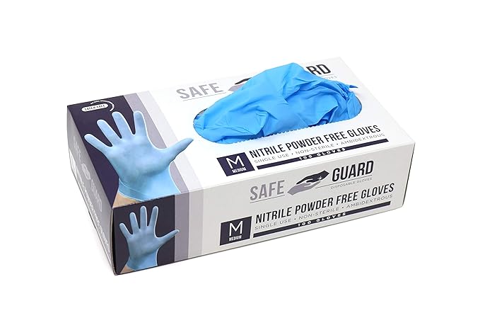 Safeguard Nitrile Disposable Gloves, Powder Free, Food Grade Gloves, Latex Free, 100 Pc, Medium